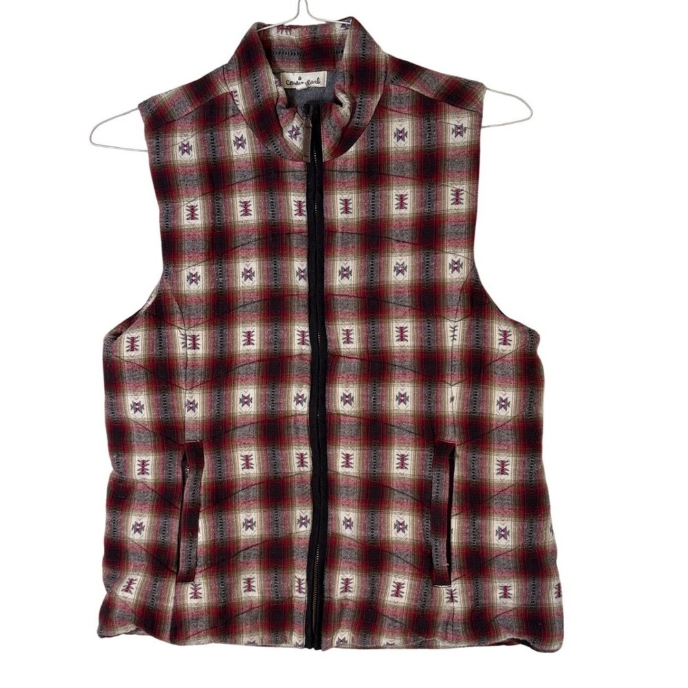 Cousin Earl Womens Red Plaid Southwestern Geometric Full Zip Cotton Vest R1098 S